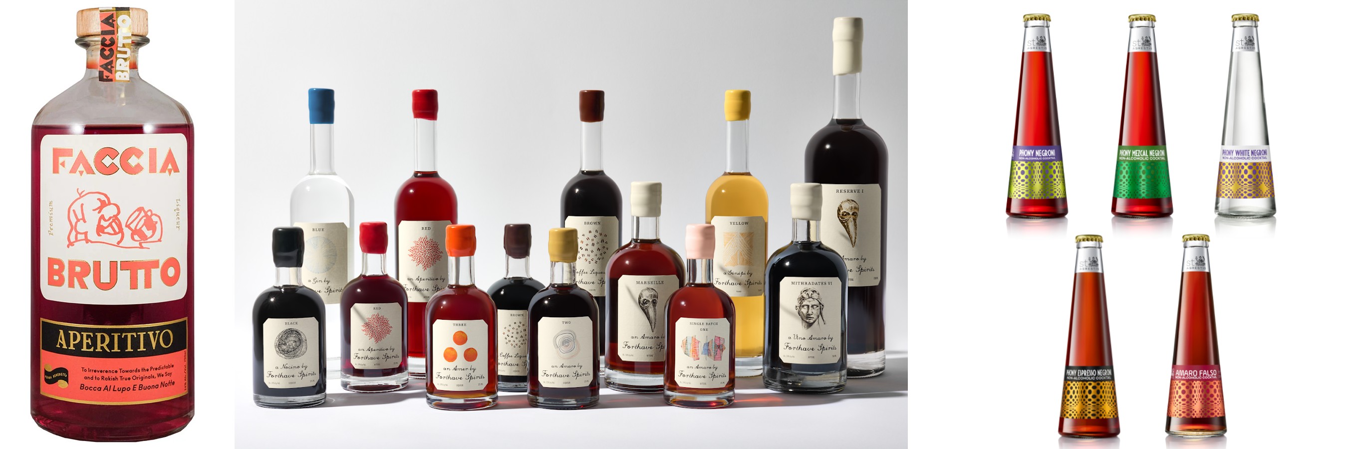 Bottles of St. Agrestis, Faccia Brutto, and Forthave amaro, Brooklyn