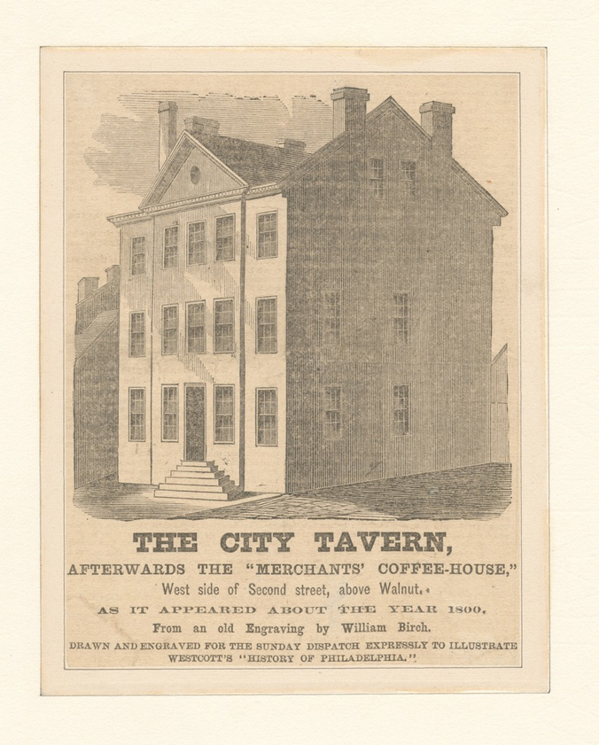 City Tavern as it appeared around 1800, engraving by William Birch