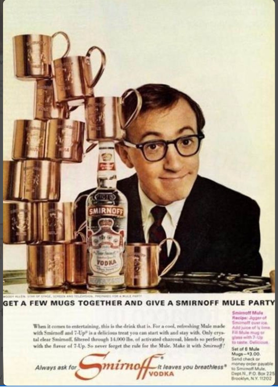 Vintage Smirnoff advertisement featuring a Moscow Mule copper mug and bottle