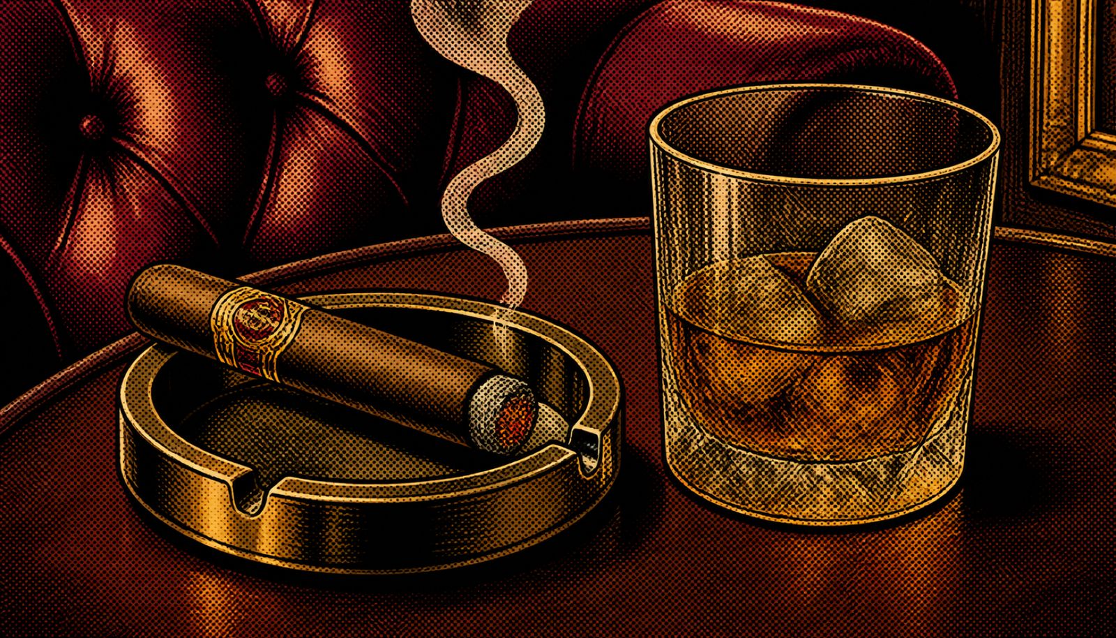 An illustration of cigars paired with spirits