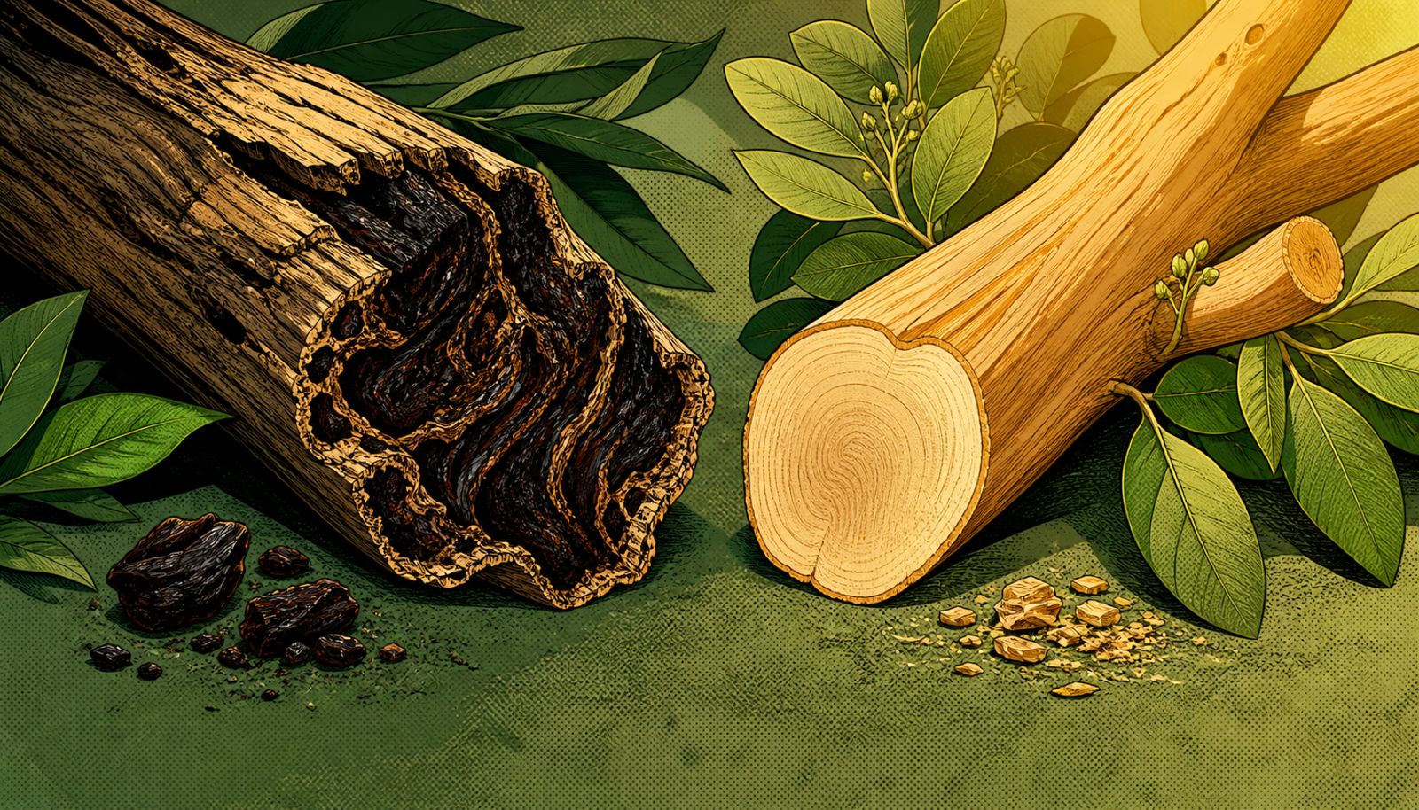 An illustration themed around fragrance industry sustainability