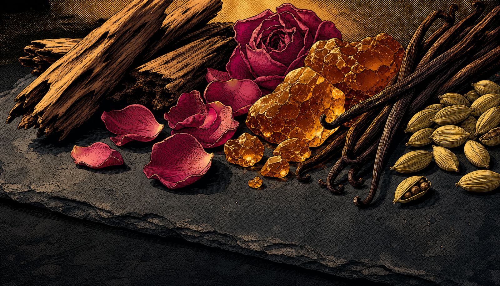 An illustration themed around understanding fragrance notes