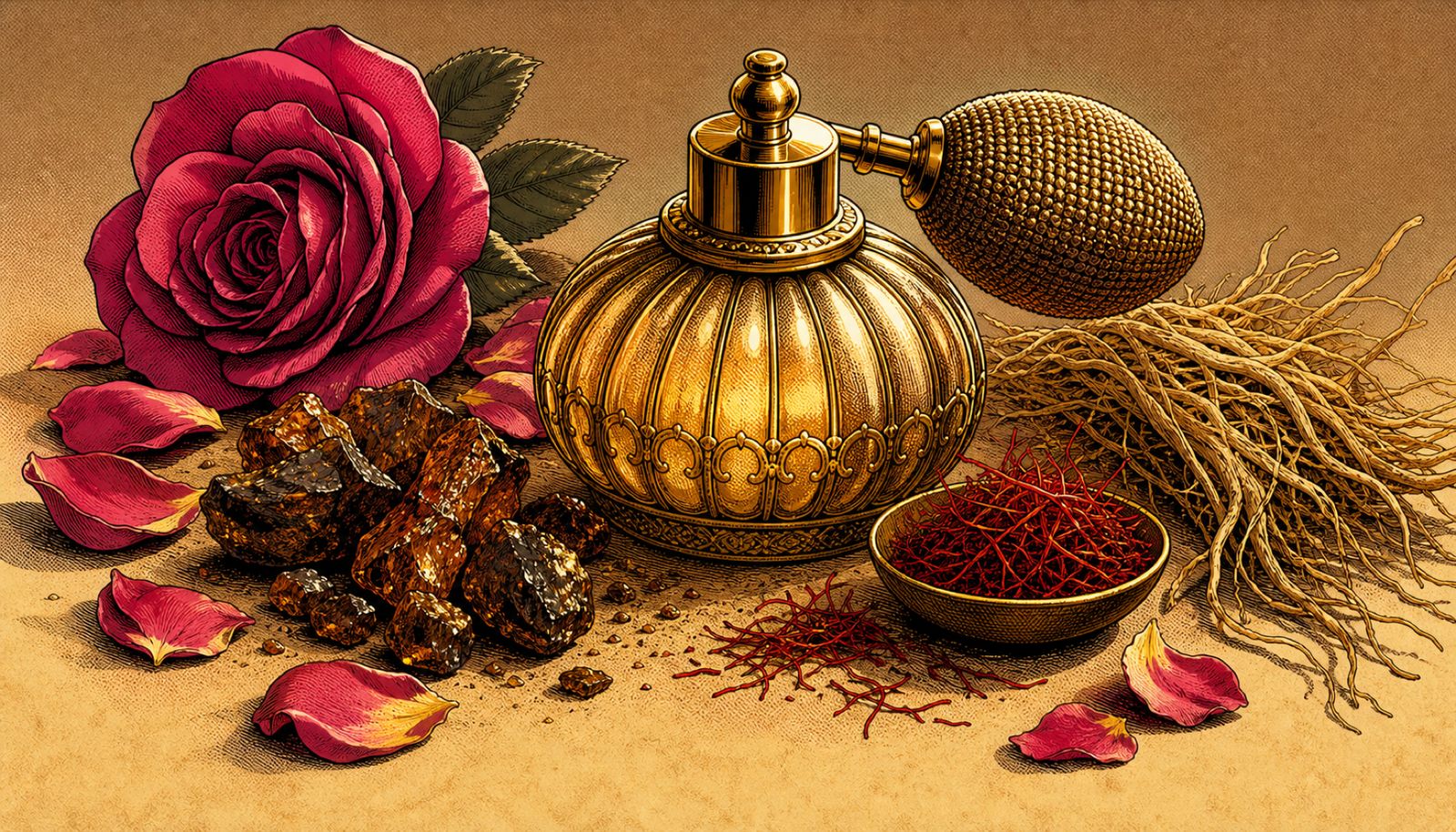 An illustration representing the complete Notes on Fragrance series