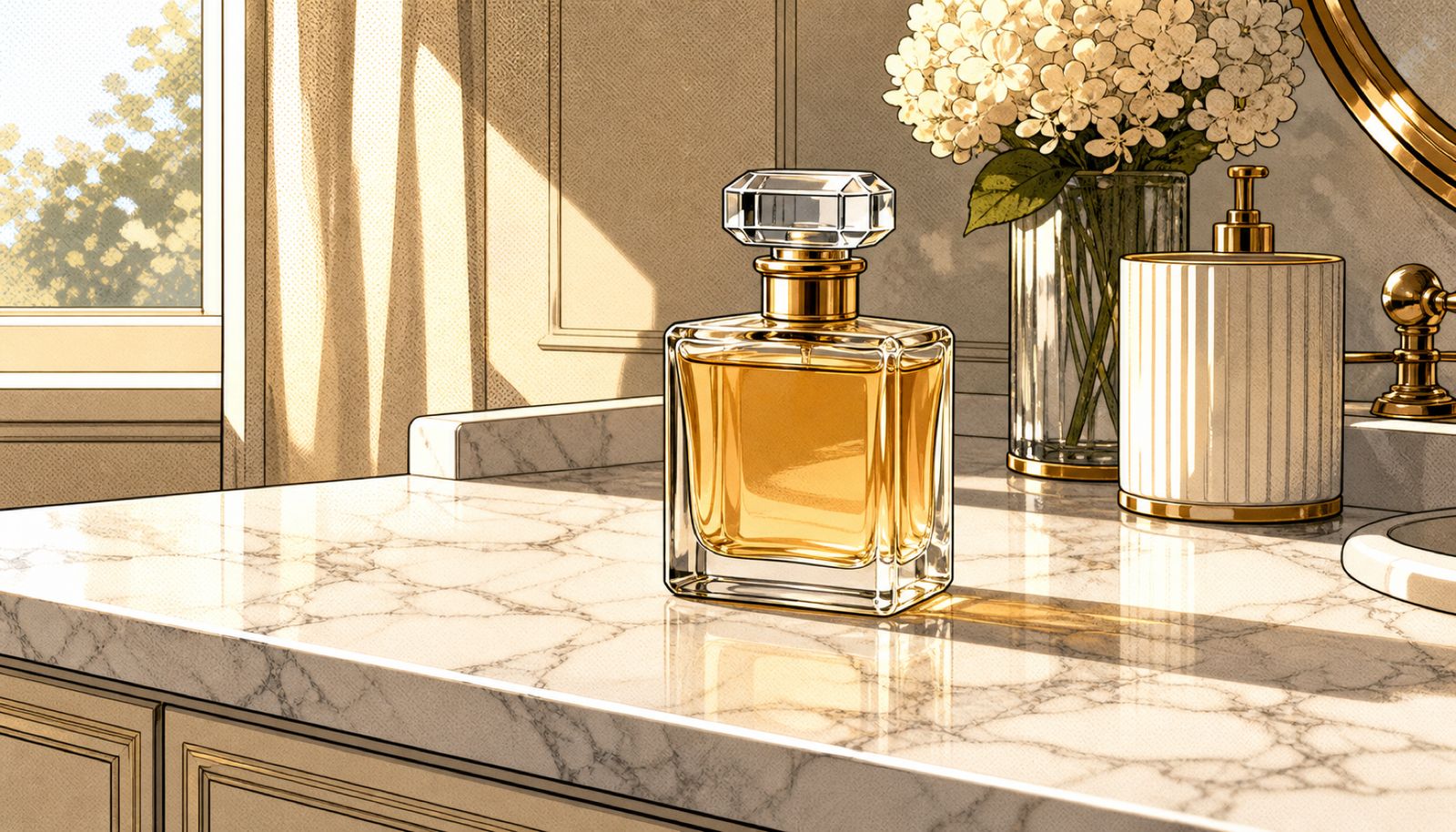 An illustration themed around the daily perfume ritual
